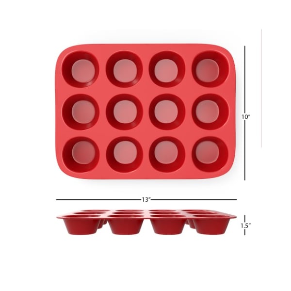 12 Cups Silicone Muffin Pan, Nonstick Muffin/Brownie Reusable Baking Tray For Microwave,Oven,Freezer